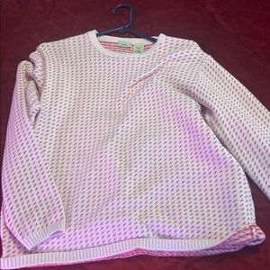 L.L. Bean Women's Pink and White Crew Neck Sweater